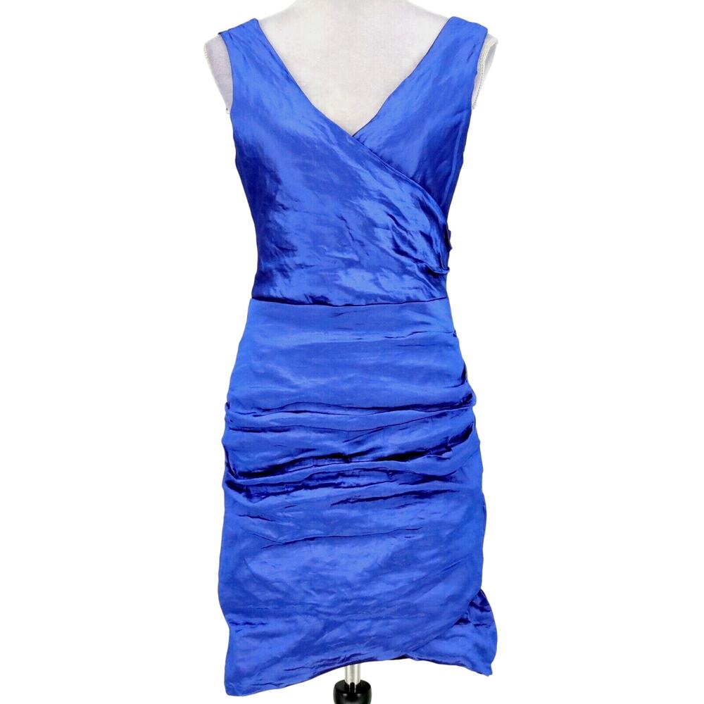 Nicole Miller Dress Womens 10 Blue Satin Crinkle Sleeveless Lined Formal Prom